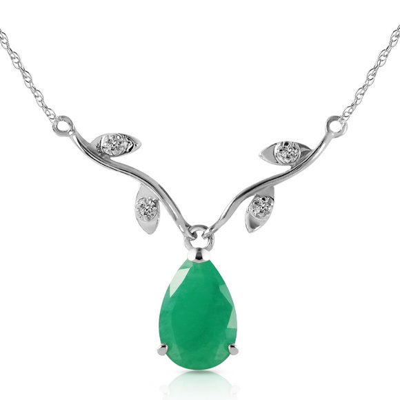14K. GOLD NECKLACE WITH NATURAL DIAMONDS & EMERALD